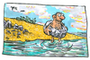 Cartoon: first life buoy (small) by GB tagged rettungsring cave man rad stein wasser meer erfinder entdecker steinzeit prähistoric stone age