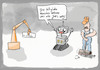 Cartoon: Roboter Arbeitslosigkeit (small) by Grikewilli tagged roboter,fabrik,fließband,arbeitsamt,billiglohn,lohn,produktion,r2d2,nummer5,amazon,worklife,ag,gmbh,automatisierung,digitalisierung
