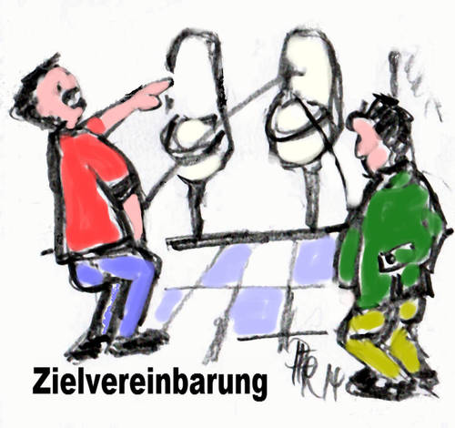 Cartoon: Zielvereinbarung (medium) by reflector tagged chef,und,mitarbeiter,ziele,frustration