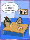 Cartoon: GUEST (small) by Frank Zimmermann tagged guest hedgehog snail table meal eat cartoon gasmask skunk plate