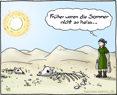 Cartoon: Hitzestress (medium) by Hannes tagged klimawandel,sommer,hitze,sommerhitze,kühe,kuh,sonnenbrand,hitzestress