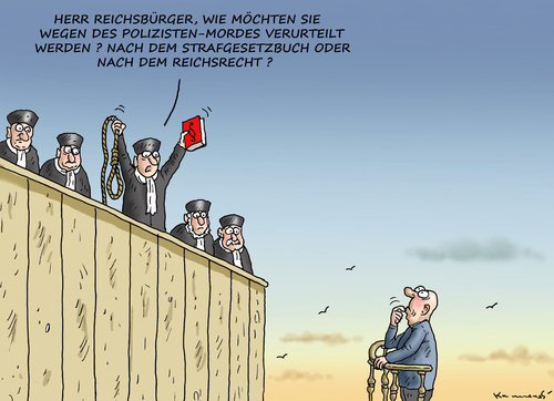 Cartoon: QUAL DER WAHL DES REICHSBÜRGERS (medium) by marian kamensky tagged reichsbürger,polizisten,mord,rechtsextremismus,reichsbürger,polizisten,mord,rechtsextremismus