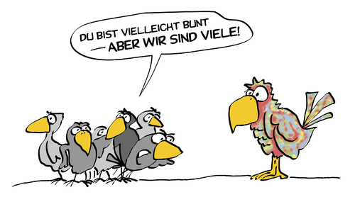 Cartoon: wirsindviele (medium) by Mergel tagged vögel,papagei,mainstream