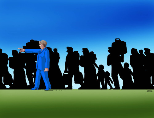 Cartoon: emigmerkel (medium) by Lubomir Kotrha tagged worldeuropagermanymerkelimmigran