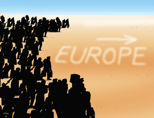 Cartoon: europochod (medium) by Lubomir Kotrha tagged refugees,welcome,europe,afrika,germany,merkel,world