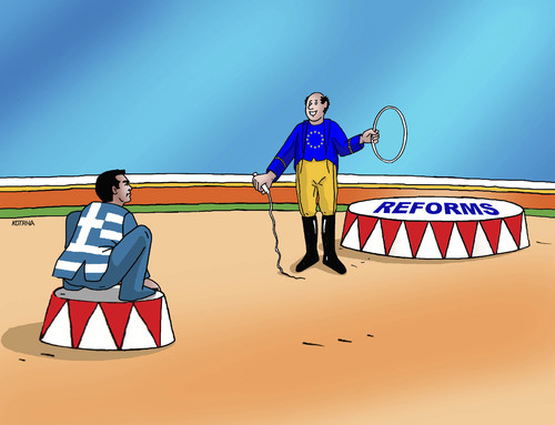 Cartoon: greereforms (medium) by Lubomir Kotrha tagged greece,eu,referendum,syriza,tsipras,ecb,reforms,euro