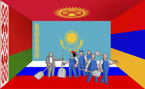 Cartoon: lopatovo (medium) by Lubomir Kotrha tagged eurasian,economic,union,russia,kazakhstan,belarus,armenia,kyrgyzstan,european,world