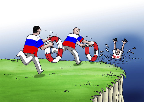 Cartoon: rubelhelp (medium) by Lubomir Kotrha tagged ruble,russia,world,crisis,dollar,euro