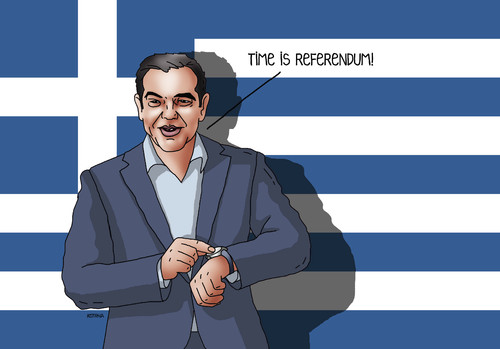 Cartoon: tsiprastime (medium) by Lubomir Kotrha tagged greece,eu,referendum,syriza,tsipras,ecb,euro