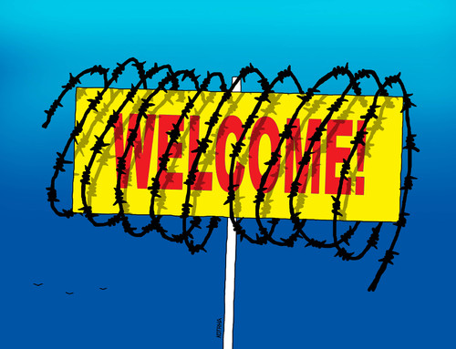 Cartoon: weldroty (medium) by Lubomir Kotrha tagged refugees,welcome,europe,afrika,germany,merkel,world