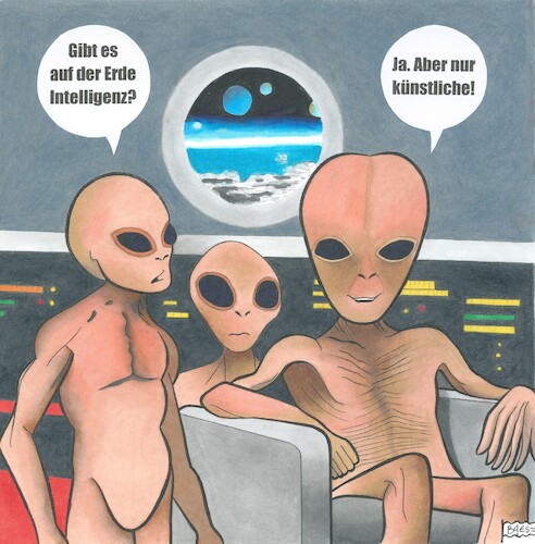 Cartoon: Künstliche Intelligenz (medium) by BAES tagged intelligenz,künstliche,menschen,erde,welt,dummheit,aliens,ki,intelligenz,künstliche,menschen,erde,welt,dummheit,aliens,ki