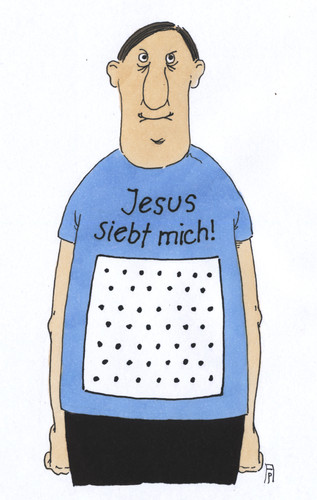Cartoon: jesus-shirt (medium) by Andreas Prüstel tagged jesus,shirt,glaube,christentum,sieben,sieb,cartoon,karikatur,andreas,pruestel,jesus,shirt,glaube,christentum,sieben,sieb,cartoon,karikatur,andreas,pruestel