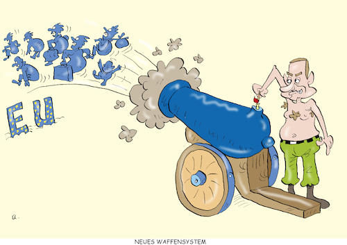 Cartoon: Waffentyp (medium) by astaltoons tagged putin,ukraine,krieg,vertreibung,putin,ukraine,krieg,vertreibung
