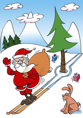 Cartoon: Weihnachten (medium) by astaltoons tagged weihnachten,weihnachtsmann,hase,schnee,geschenke,ski,tannen