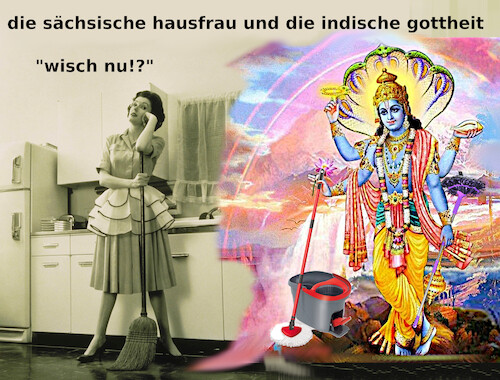 Cartoon: ddr götter (medium) by ab tagged ddr,sachsen,hausfrau,sprache,indien,götter,name