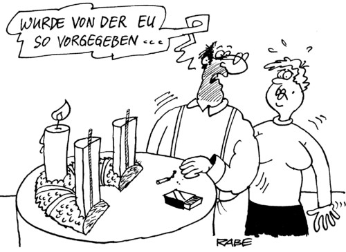 Cartoon: Euro-Adventskranz (medium) by RABE tagged euro,brüssel,eu,advent,adventskranz,kerzen,lichter,tannengrün,kerzenschein,weihnachten,euro,eu,brüssel,kerzen