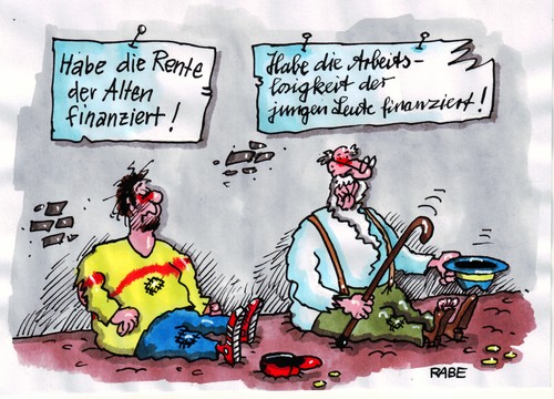 Cartoon: Rentenfinanzierung (medium) by RABE tagged rente,rente,rentner,rentenempfänger,gehalt,betteln,armut