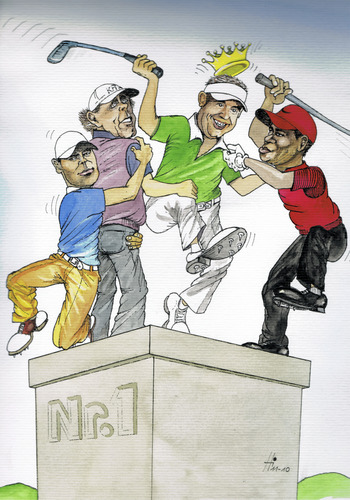 Cartoon: Kampf um die Nr. 1 im Golfsport (medium) by ghilbig tagged golf,nummer1,tiger,woods,martin,kaymer