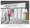 Cartoon: Amazon Go (small) by Cloud Science tagged amazon go handel supermarkt zukunft retail supermarktkasse just walk out einkaufen arbeitsplatz arbeitslosigkeit digitalisierung digitale transformation innovation technologie kassiererin kamera ki tech technik fresh