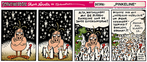 Cartoon: Schweinevogel Pinkeline (medium) by Schweinevogel tagged schwarwel,short,novel,funny,leben,freunde,pinguine,sterne,glitzersterne,niedlich,aufmerksam