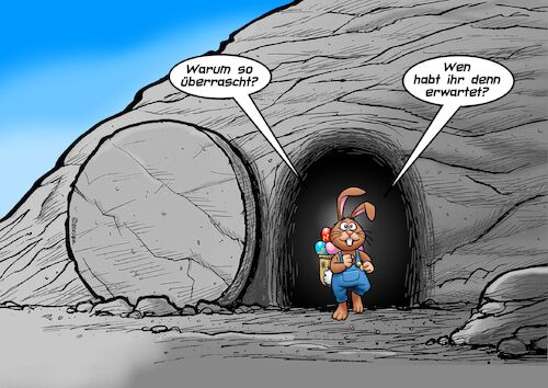 Cartoon: Auferstehung (medium) by Joshua Aaron tagged osterhase,ostern,jesus,auferstehung,kirche,höhle,osterhase,ostern,jesus,auferstehung,kirche,höhle