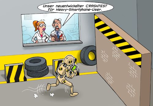 Cartoon: Crashtest (medium) by Chris Berger tagged handy,smartphone,crashtest,dummy,handy,smartphone,crashtest,dummy