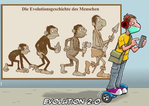 Cartoon: Evolution 2020 (medium) by Chris Berger tagged evolution,corona,covid,19,quarantäne,mundschutz,evolution,corona,covid,19,quarantäne,mundschutz