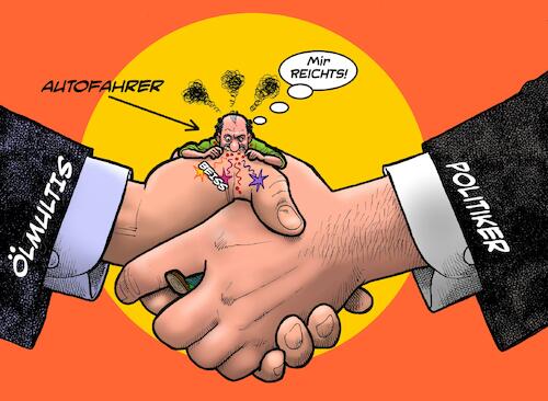 Cartoon: Shake Hands (medium) by Chris Berger tagged benzinpreis,erhöhung,politik,krieg,ölmultis,rohstoffe,wucher,benzinpreis,erhöhung,politik,krieg,ölmultis,rohstoffe,wucher