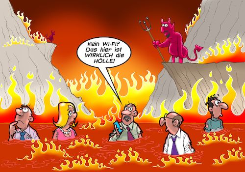 Cartoon: Willkommen in der Hölle (medium) by Chris Berger tagged hölle,smartphone,handy,empfang,wifi,teufel,satan,sünder,hölle,smartphone,handy,empfang,wifi,teufel,satan,sünder