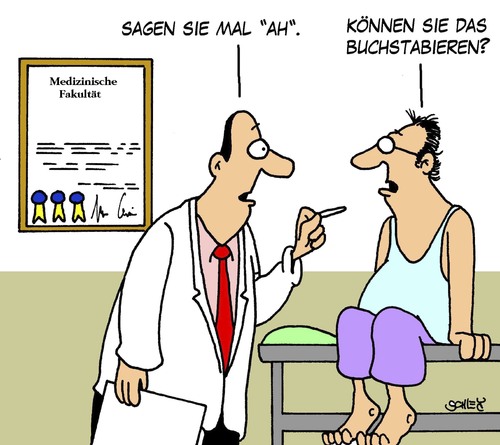 Cartoon: Beim Arzt (medium) by Karsten Schley tagged gesundheit,medizin,ärzte,patienten,bildung,gesellschaft,deutschland,gesundheit,medizin,patienten,ärzte,bildung,gesellschaft,deutschland