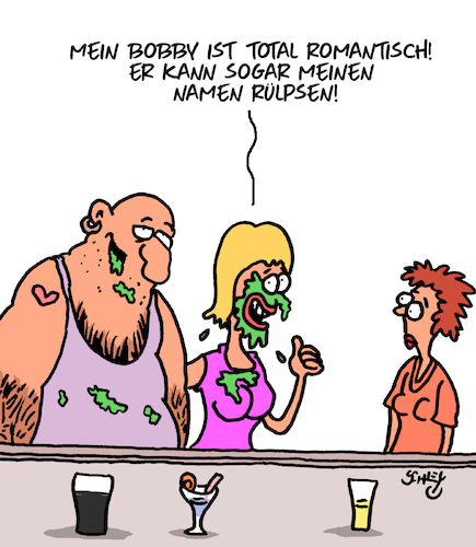 Cartoon: Männer sind romantisch (medium) by Karsten Schley tagged männer,frauen,liebe,beziehungen,romantik,pubs,bars,bier,glück,männer,frauen,liebe,beziehungen,romantik,pubs,bars,bier,glück