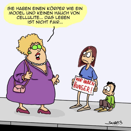 Cartoon: Nicht fair! (medium) by Karsten Schley tagged fettleibigkeit,reichtum,armut,mindestlohn,hunger,gesundheit,überfluss,übergewicht,fettleibigkeit,reichtum,armut,mindestlohn,hunger,gesundheit,überfluss,übergewicht