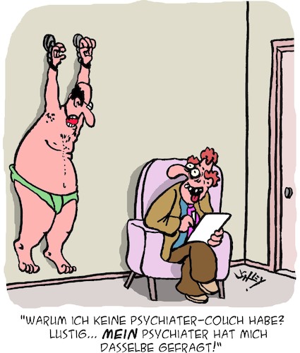 Cartoon: Psychiater (medium) by Karsten Schley tagged psychologie,psychiatrie,gesundheit,möbel,ärzte,patienten,berufe,gesellschaft,psychologie,psychiatrie,gesundheit,möbel,ärzte,patienten,berufe,sex,gesellschaft