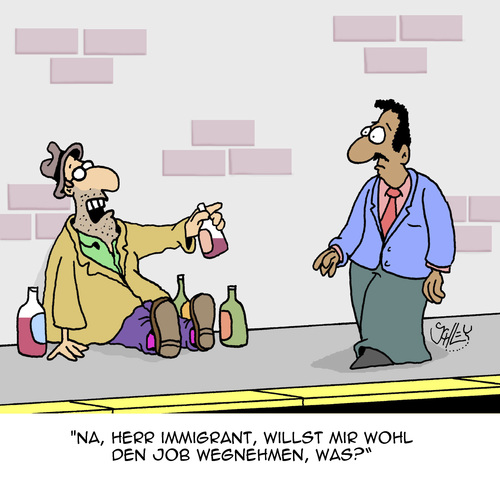 Cartoon: Wegnehmen (medium) by Karsten Schley tagged deutschland,europa,einwanderer,einwanderungspolitik,jobs,arbeit,arbeitsplätze,gesellschaft,armut,deutschland,europa,einwanderer,einwanderungspolitik,jobs,arbeit,arbeitsplätze,gesellschaft,armut