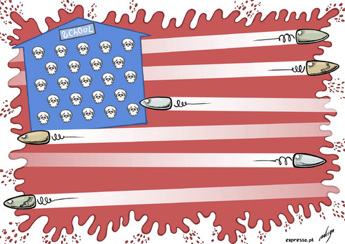 Cartoon: United Shootings (medium) by rodrigo tagged united,states,shootings,school,students,usa,guns