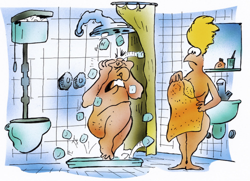 Cartoon: hartes Wasser (medium) by HSB-Cartoon tagged wasser,stadtwerke,versorger,dusche,mann,frau,gebühren,bad,badezimmer,cartoon,airbrush,airbrushdesign,wc,stadt,stadtverwaltung,behörde,aqua,h2o,karikatur,wasser,stadtwerke,versorger,dusche,bad,badezimmer,duschen