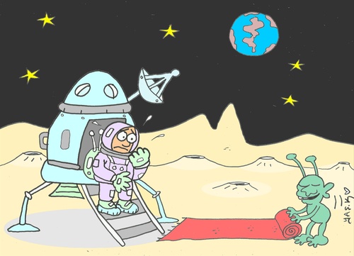 Cartoon: strange (medium) by yasar kemal turan tagged strange,ufo,alien,space,planet,module