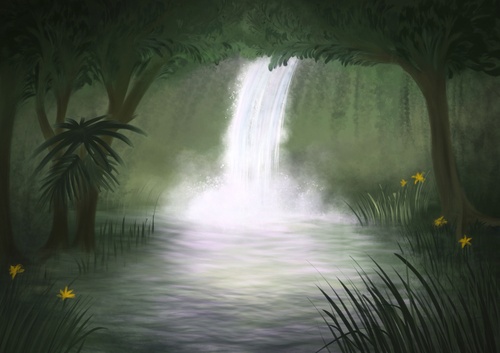 Cartoon: Jungle (medium) by alesza tagged wasserfall,bäume,waterfall,trees,landscape,dschungel,jungle