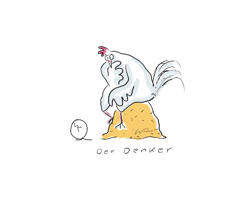 Cartoon: Der Denker (medium) by Wodner tagged huhn,hahn,misthaufen,denken,rodin,nachdenken,philosoph,ei