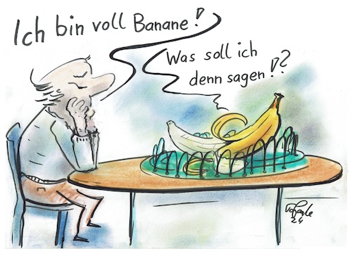 Cartoon: Südfrucht Obst (medium) by TomPauLeser tagged banane,obst,spruch,deprimiert,obstschale,gedanken