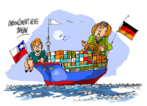 Cartoon: Bachelet-Merkel (medium) by Dragan tagged bachelet,merkel,chile,alemania,negocio,cartoon
