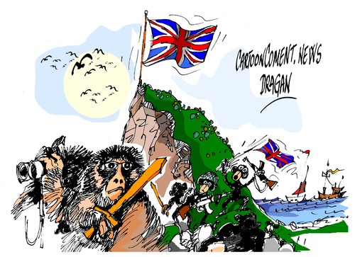 Cartoon: Los Monos de Gibraltar (medium) by Dragan tagged los,monos,de,gibraltar,espana,gran,bretana,royal,navy,penon,londres,politics,cartoon