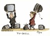 Cartoon: TV-Duell (small) by Bernd Ötjen tagged tv duell angela merkel steinmeier frank walter fernsehen kanzlerduell wahlkampf sendung ard zdf rtl sat1
