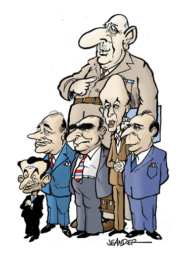 Cartoon: French presidents (medium) by jeander tagged val,pompidou,georges,chirac,jacques,sarkozy,nicolas,gaulle,de,presidents,france,sarkozy,frankreich,politiker,gaulle,chirac,estaing,mitterand