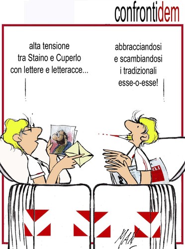 Cartoon: Staino e Cuperlo (medium) by Enzo Maneglia Man tagged cassonettari,man,maneglia,fighillearte