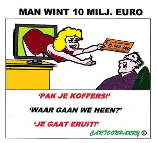 Cartoon: 10 Miljoen Euro (medium) by cartoonharry tagged miljoenen,winnen,loterij,eruit,koffers,cartoon,cartoonist,cartoonharry,dutch,toonpool