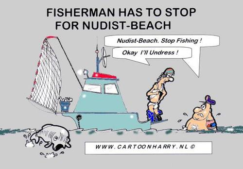 Cartoon: Fisherman And Nudist-Beach (medium) by cartoonharry tagged fisherman,cartoonharry,nudist,fishing