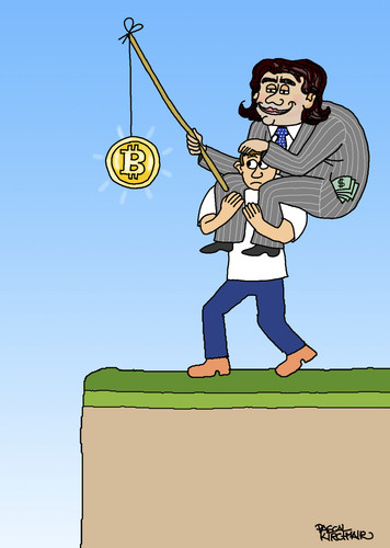 Cartoon: Bitcoins (medium) by Pascal Kirchmair tagged virtuelle,währung,geld,internet,betrug,korruption,corruption,bitcoins,mark,karpeles,dessin,currency,cartoon,caricature,karikatur,mt,gox