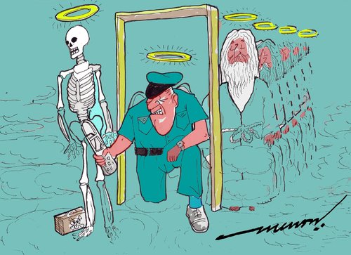 Cartoon: Paranoia (medium) by kar2nist tagged terrorist,attack,paranoia,heaven,securitycheck