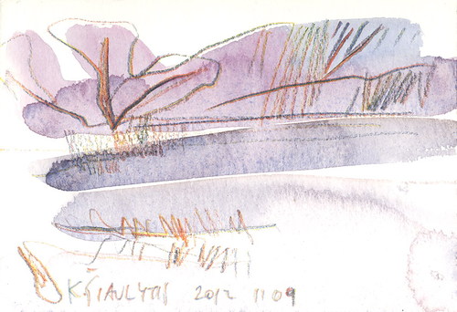 Cartoon: Postcard. Evening at pond (medium) by Kestutis tagged aquarell,evening,lithuania,siaulytis,kestutis,pond,postcard,watercolor,sketch